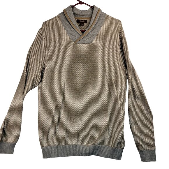 Tasso Elba Other - Tasso Elba Mens Large Rice Stitch Ribbed Trim Shawl-Collar Sweater Gray Beige